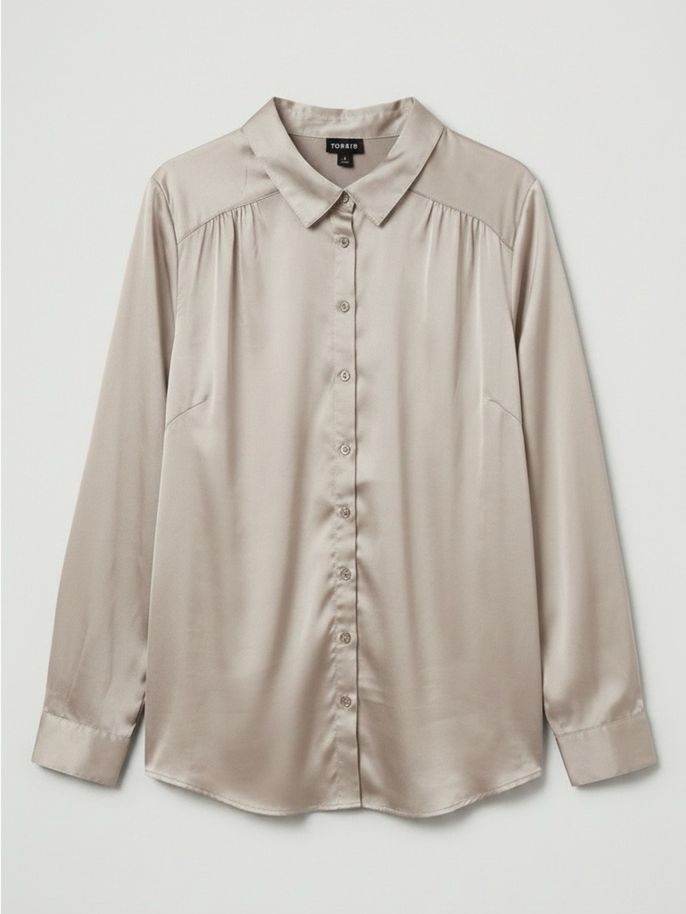 torrid Satin Madison Button-Down Blouse in Light Beige